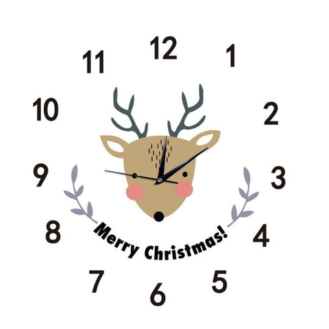 3D PVC Wall Clock Cartoon Christmas Deer Clock for Home Room Decor for Party Supply Home Decoration Watch Christmas Gift